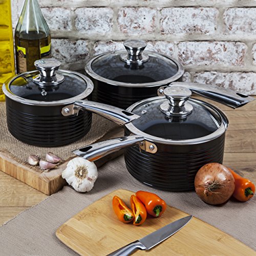 Tower Linear Ceramic Coated, 5 Piece Pan Set - Black