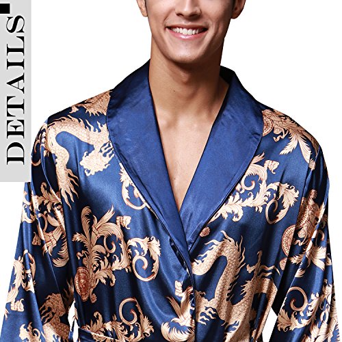 Dolamen Herren Morgenmantel Bademäntel Kimono, Weich u. Leicht glatte Luxus Satin Nachtwäsche Bademantel Robe Negligee locker Schlafanzug mit Belt & Pockets - 5