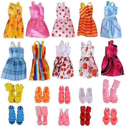 Fengirl 10 Pack Barbie Doll Clothes Wedding Party Gown Outfits with 10 Pairs Doll Shoes for Girl's Birthday Christmas Gift