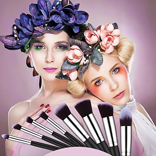 8pcs Make-up Pinselset & Gesichtsschwamm, Omorc Professioneller Kosmetik Set Satz Synthetisches Haar Pinselset Anzüge Gesichtspinsel Augenbrauen Schatten Cosmetic Foundation Concealer Bürsten für Berufsverfassungs oder Ausgangsgebrauch-Silber - 8