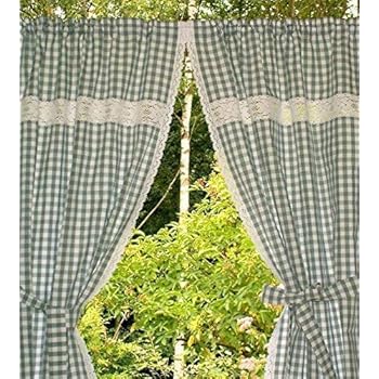 Amazon.de: Küchenvorhänge Äpfel Und Birnen Grün Rot Gingham Breite 167