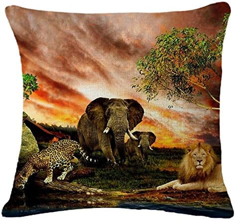 18 x 18 Jungle Cushion Cover Rangebow ® High Quality Animal Printed 45 x 45cm Thick Polyester (with Linen Cotton Feel) throw pillow cover (CCPR0031)