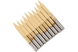 ZUNATE Gravur CNC Bit，Hartmetall-Gravur Bit 30 Grad 3.175MM CNC-Router-Tools mit Box,für Leiterplatte ，10stücke，3.175 * 30 * 0.1,(Die Gummimanschette ist zufällig in der Farbe)