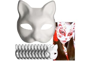 Feeziloe DIY White Paper Mask Cat Face-10 Pcs, Pulp Blank Hand Painted Mask, Personality Design for Halloween Masquerade Costume Cosplay