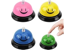 YILANJIN 4 Pcs Call Bell, Table Bell, Desk Bell, Reception Bell with Crisp Bells, Smile Reception Bell, Stainless Steel Desk Bell Counter Bell, Bell Ring for Christmas Service Hotel Kids Game Restaurant Bar