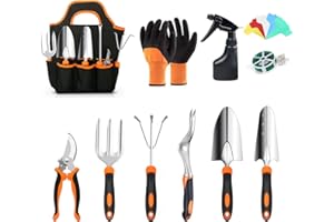 ABRFC Garden Tool Set, 11 Pieces Aluminum Heavy Duty Gardening Kit Gardening Gifts for Women & Men Garden Tool Set with Spray-Bottle, Bag, Gloves Indoors & Outdoors Durable (11 Pieces)