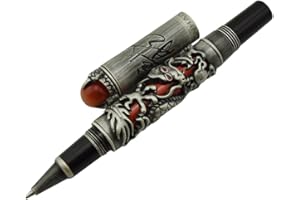 LANXIVI Bolígrafo Jinhao Vintage Dragon Roller gris rojo para escritura de diario, diario de viaje con estuche para bolígrafo y joyería en la pluma pesada superior