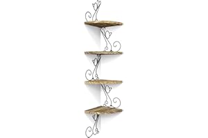 Alsonerbay Corner Shelf Wall Mount of 4 Tier Rustic Wood Floating Shelf Cat Shape Metal Stand for Bedroom Living Room Bathroom Kitchen Office and More Carbonized Black