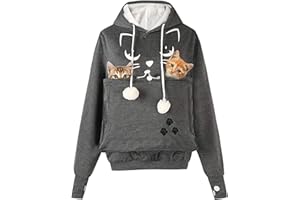 AMOYUN Pet Holder Hoodie, Cat Pouch Sweatshirt Plus Size Puppy Pullover Long Sleeve Dog Carriers Hooded Shirt Warm Big Pouch Top for Small Animals Gray Unisex