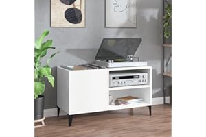 Prissent Mobile Porta Dischi Bianco 84,5x38x48cm - Mobiletto Multiuso per Soggiorno, Sotto TV, Basso - Scaffale Libreria in Legno per CD e Vinili