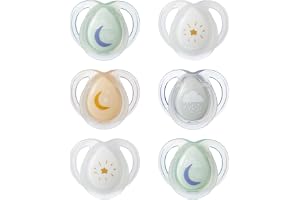 Tommee Tippee 0–6 m nattnapp lyser i mörkret, olika färger och mönster, symmetrisk ortodontisk napp, BPA-fri silikonnapp