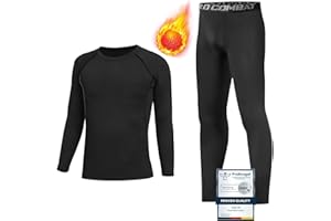 Qyibleri Kids Base Layer - Kids Thermals Long Sleeve Top & Tights Football Compression Set, Boys Thermal Base Layer Set Suit for 4~13 Age, Base Layer Kids for Ski Football and Daily Life