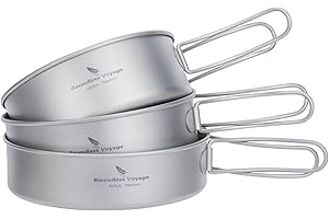 iBasingo Set di pentole da Campeggio Set di pentole da Esterno Kit Pasticcio da Cucina Ciotola in Titanio Padella con Manico Pieghevole Stoviglie da Viaggio da Picnic
