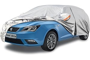 Kayme Funda Coche Exterior, Compatibles con Seat Ibiza (1993-2025), Cubierta para Coche Impermeable Transpirable Anti-UV Antipolvo de 6 Capas, Cubre Coche con Cremallera y Forro de Algodón.