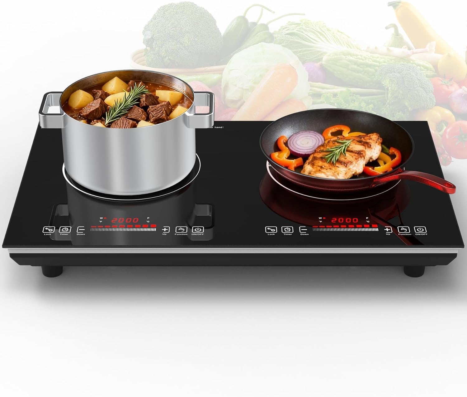 VBGK 2 burner Induction Hob,3600W Electric hob 2 burner with Knob Control,9 Power Levels, Kids Lock & Timer,LED touch control,double induction hob
