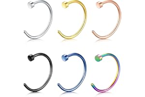 WillTen 6PCS Nose Ring Hoop Surgical Steel, 16G 18G 20G 6mm 8mm 10mm C Shape Nose Septum Ring, Nose Stud Piercing Jewellery for Women Girls