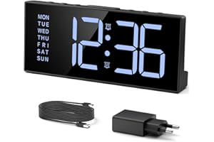 LATEC Sveglia Digitale da Comodino a Corrente 7 Pollici con Doppia Alarms, 5 Livelli di Luminosità, USB Charge, e 3 Modalità Sveglia per Camera da Letto