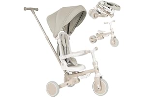 Olmitos - Triciclo Evolutivo de Bebé 5 en 1 EVOL - Bicicleta Niños de 1 a 5 años - De Triciclo a Bicicleta con o sin Pedales – Respaldo, Barra Seguridad y Capota (Beige)