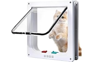 WHENZOO Cat Door for Windows, Pet Doors and Sliding Door, Safety Pet Door with 4 Way Lock, Weatherproof Cat Flap for Thin Door and Wall (Medium, 17 cm x 16 cm Flap) Two-Way Entry and Exit Cat Door Dog Flap-M