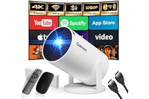 GAIMOO Mini Beamer, 4K FHD 1080P 180°Dreh Tragbarer Projektor, Klein Videoprojektor Unterstützt 2.4/5G Dual WiFi und Bluetooth 5.0, mit Heimkino Smart Beamer Doppelsteuerung mit Maus, Beige