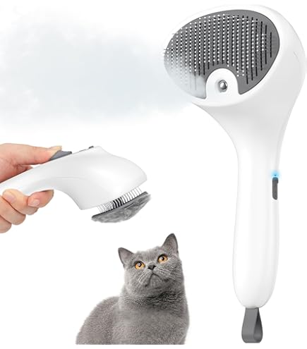3-in-1 kattenborstel met stoom, antistatische sproeier, hondenborstel met watertank, zelfreinigend, knoopbestendig, ontharing met een knop voor kort haar en haar
