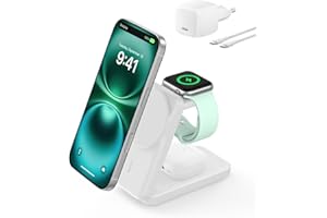 ‎BELKIN Belkin UltraCharge Qi2 Ładowarka Indukcyjna 3w1, 25W Bezprzewodowa Stacja Ładująca Zgodna z MagSafe do iPhone 16, Apple Watch, AirPods, Pixelsnap, Bezprzewodowa Ładowarka z Zasilaczem 45W, Biała