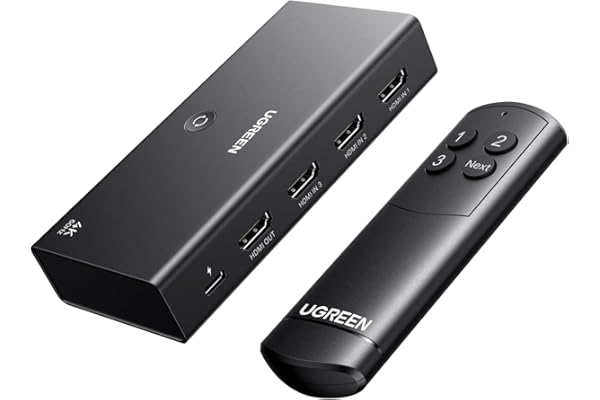 UGREEN HDMI Switch 3 in 1 Out 4K@60Hz with Remote Supports HDR10+ CEC HDCP2.2 Compatible with Switch PS5 PS4 Xbox TV Fire Stick Blu-Ray Player