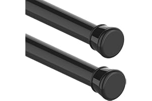 AIITOMG Lot de 2 tringles à rideaux télescopiques sans perçage pour armoires, fenêtres, penderies, 110-200 cm (2 pièces) Noir (diamètre 25 mm)