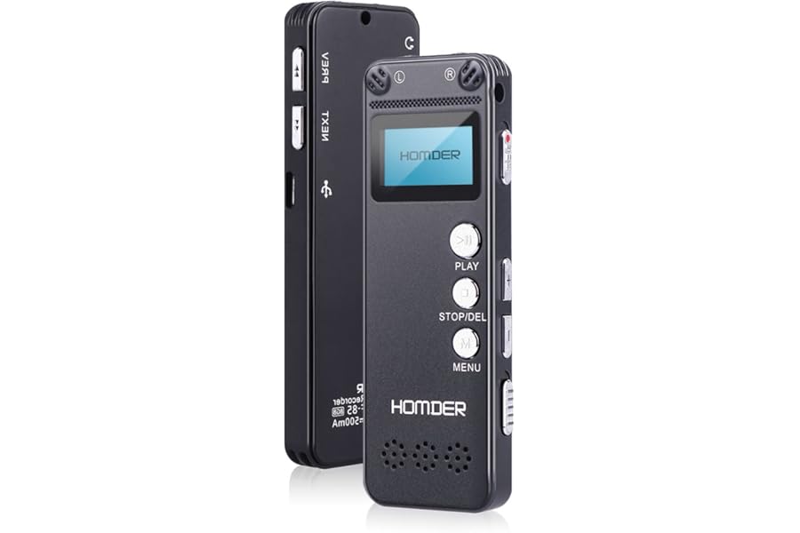 Digital Voice Recorder, Homder USB Professional Dictaphone Recorder with MP3 Player, Activated Rechargeable, Stereo HD Recording for Lectures (8GB)