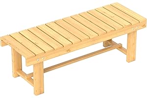 ‎OUTSUNNY Outsunny Gartenbank, 2-Sitzer Sitzbank, Gartenmöbel, Rustikale Bank, Massivholz, Natur, 110 x 38 x 35 cm