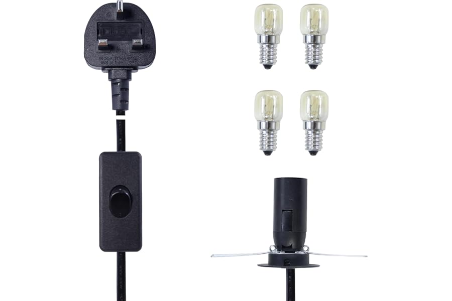 Himalayan salt lamp replacement light fitting e14 bulb holder, 6FT Salt Lamp Spare Power Cord Cable with ON/OFF switch 303# and 4 Bulbs (ON/OFF switch)