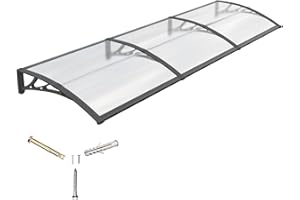 GGNEBAI Door Canopy Outdoor Awning 300x100cm, Door Canopies with ABS Bracket & Polycarbonate Sheet, UPF50+ UV Protection, Rain & Snowproof Shelter for Porch, Patio, Deck