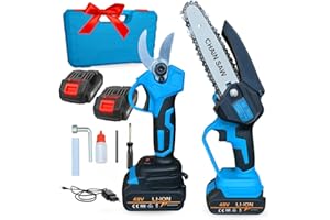 DEALIX Kit Potatura a Batteria 48V – Forbici Elettriche Taglio 25mm + Mini Motosega 6" Senza Fili – Cesoie Potatura Alberi Rami Spessi, 2 Batterie, Valigetta, Attrezzi Giardino Orto Ulivo Fai da Te