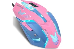 IULONEE Souris de Jeu USB Silencieuse Boutons Réglables 7 Couleurs Rétroéclairé Optique Gamer Souris Ergonomique Pleine Taille Souris 3200 DPI pour PC MacBook l'ordinateur (Rose et Bleu)