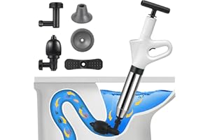 ALLILUYAA Środek do czyszczenia rur sprężonego powietrza, pompa do czyszczenia odpływów z kompresją powietrza i wskaźnikiem ciśnienia powietrza, z 4 przyssawkami, do umywalek, toalet, łazienki, prysznica,