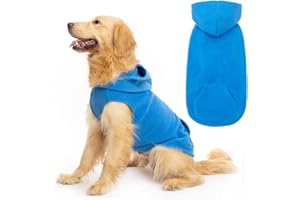 EXPAWLORER Dog Hoodie Fleece Jumper Vest, Hooded Dog Sweater Fall Winter Pet Clothes Sweatshirt with Lead Hole, Sleeveless Warm Cosy Puppy Clothing for Cat Small Medium Large Dogs Girl Boy, Blue XL