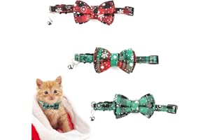 HSHIHAYSX 3 Pièces Collier Chat Noël, Noeud Papillon Collier Pour Chien Détachable Réglable Collier Chat Avec Cloches Flocons De Neige Rouges Et Verts Pour Petits Chiens Moyens Grands Chats Animaux De Compagnie