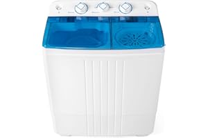 COSTWAY Twin Tub Washing Machine, 8KG Total Capacity Portable Laundry Washer Spin Dryer with Timing Function & Drain Pump for Apartment Dorms Camping (Blue+White, 5kg Washer+3kg Dryer)