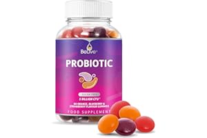 BeLive Probiotic Gummies - Probiotics with 5 Billion CFUs for Digestive Health, Men, Women & Kids - for Immune Support, Sugar Free & Vegan | 60 Ct – Blueberry, Strawberry & Orange (60 Count)