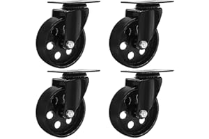 FACTORDUTY 4 PCS 102 mm up to 720 KG All Steel Black Heavy Duty Metal Castor Wheels, Caster No Brake for DIY, Furniture Trolley Wheels with Double Bearings Swivel Castor