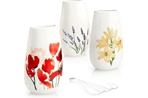 COM-FOUR® 3x Air humidifier heating - Radiator air humidifier in white - Heating water evaporator made of ceramic with various flower motifs (white - tulip. Grape hyacinth. lily)