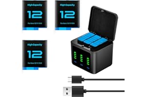 HUAENG Lot de 3 batteries de rechange 2580 mAh pour Gopro Hero 12/Hero 11/Hero 10/Hero 9 avec station de charge de batterie de type C à 3 canaux
