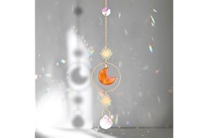 Sahoottie Carnelian Sun Catcher Red Moon Sun Catcher for Window Garden Hanging Crystal Rainbow Sunlight Catcher