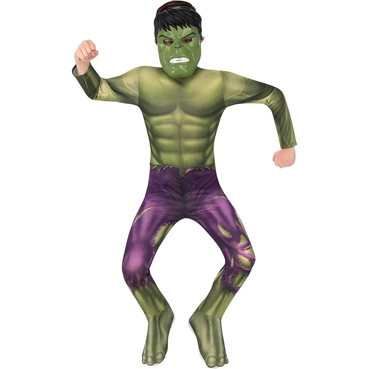 Rubies Costume Hulk Deluxe Pour Enfants Avec Poitrine Rembourrée, Couvre-bottes Et Masque Officiel Marvel Pour Carnaval, Noël, Anniversaire, Fête Et Halloween