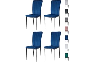 mcc direct Set of 4 Dining Chairs, Velvet High Back Kitchen Chairs with Upholstered Soft Seat and Metal Legs for Home, Office, Dining and Reception - Elle (Light Blue)
