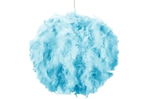 Contemporary and Unique Large Teal Real Feather Decorated Pendant Light Shade - 40cm Diameter & 40watt Maximum - Beautiful Statement Piece by Happy Homewares