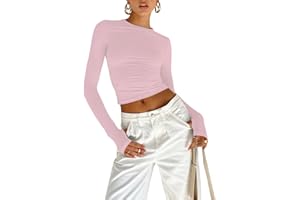 OYIGELZ Langarmshirt Damen Basic T-Shirt Langarm Crop Top Y2K Slim Fit Oberteile Casual Rundhals Tee Shirt