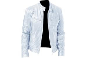 XOMART Giacca in Pelle Sottile da Uomo con Colletto Rialzato Primaverile E Autunnale Giacca in Pelle da Motociclista con Decorazione Tascabile