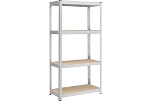 ‎SONGMICS SONGMICS Regał Magazynowy do Dużych Obciążeń, 40x80x160 cm, Stalowa Ramka, 4 Regulowane Półki, do Piwnicy, Obciążenie 520 kg, Srebrny GLR044E01