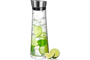 FABAODAY Wasserkaraffe mit Deckel,Glas-Karaffe, (1 Liter) Glaskaraffe mit Deckel und Ausgießer - Karaffe aus Glas für hausgemachte Getränke/Eistee/Milch/Kaffee/Wein